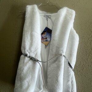 Disney White Faux Fur Vest with Shimmering Silver Details